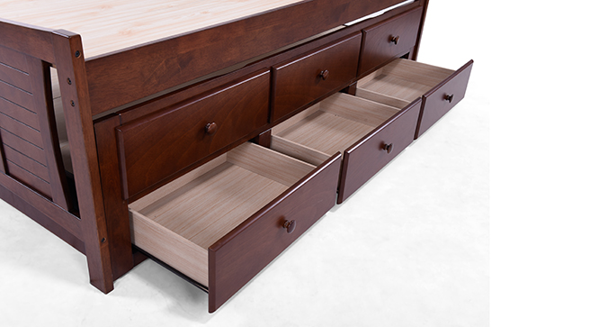 Francis Single Bed With Trundle and Storage (Mahogany)
